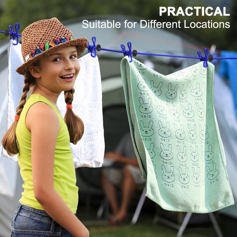 AIKESIWAY Portable Travel Clothesline, Adjustable Elastic Travel Camping Retractable Clothesline with 12pcs Clips for Outdoor and Indoor Use (Blue) - Image 4